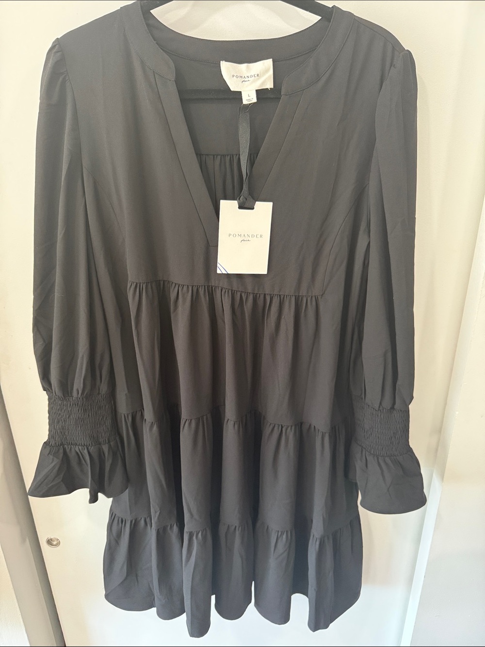 Tuckernuck Black Tiered Pomander Long Sleeve Smocked Cuff Dress NWT